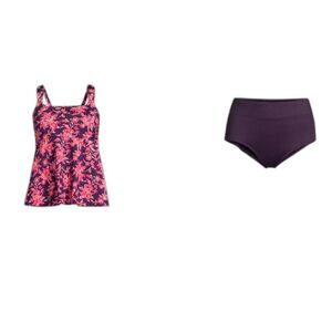 new $139 Lands End swimsuit xs purple floral Tankini top & bikini bottom